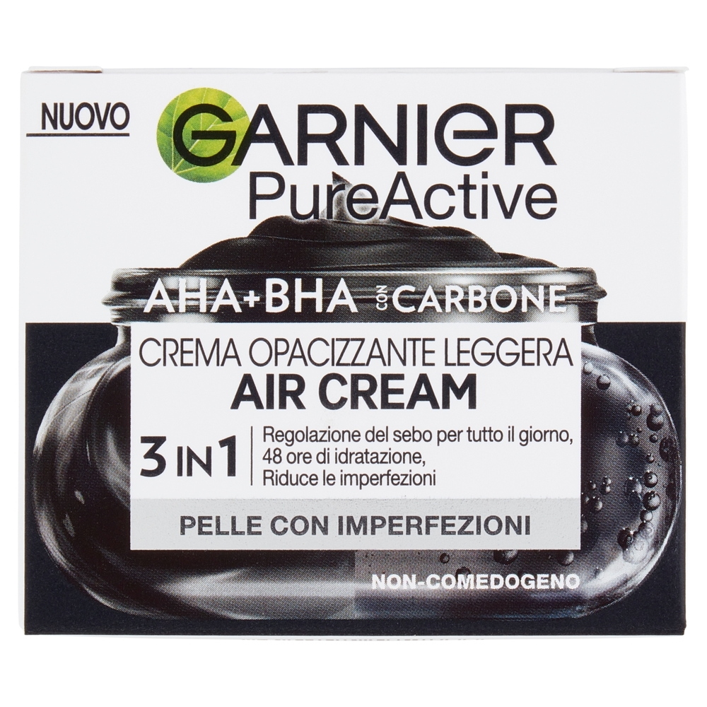 Garnier PureActive Air Cream AHA+BHA con Carbone - Crema Opacizzante Leggera 50 ml